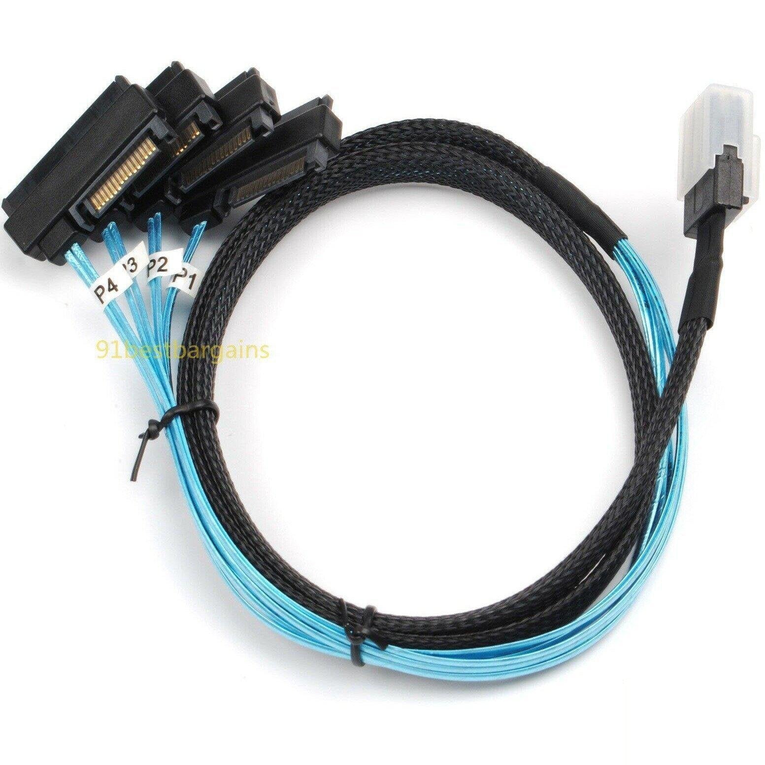 Mini SAS 36P SFF-8087 to 4 SFF-8482 Connectors With SATA Power Cable 1M US SHIP 813501730341