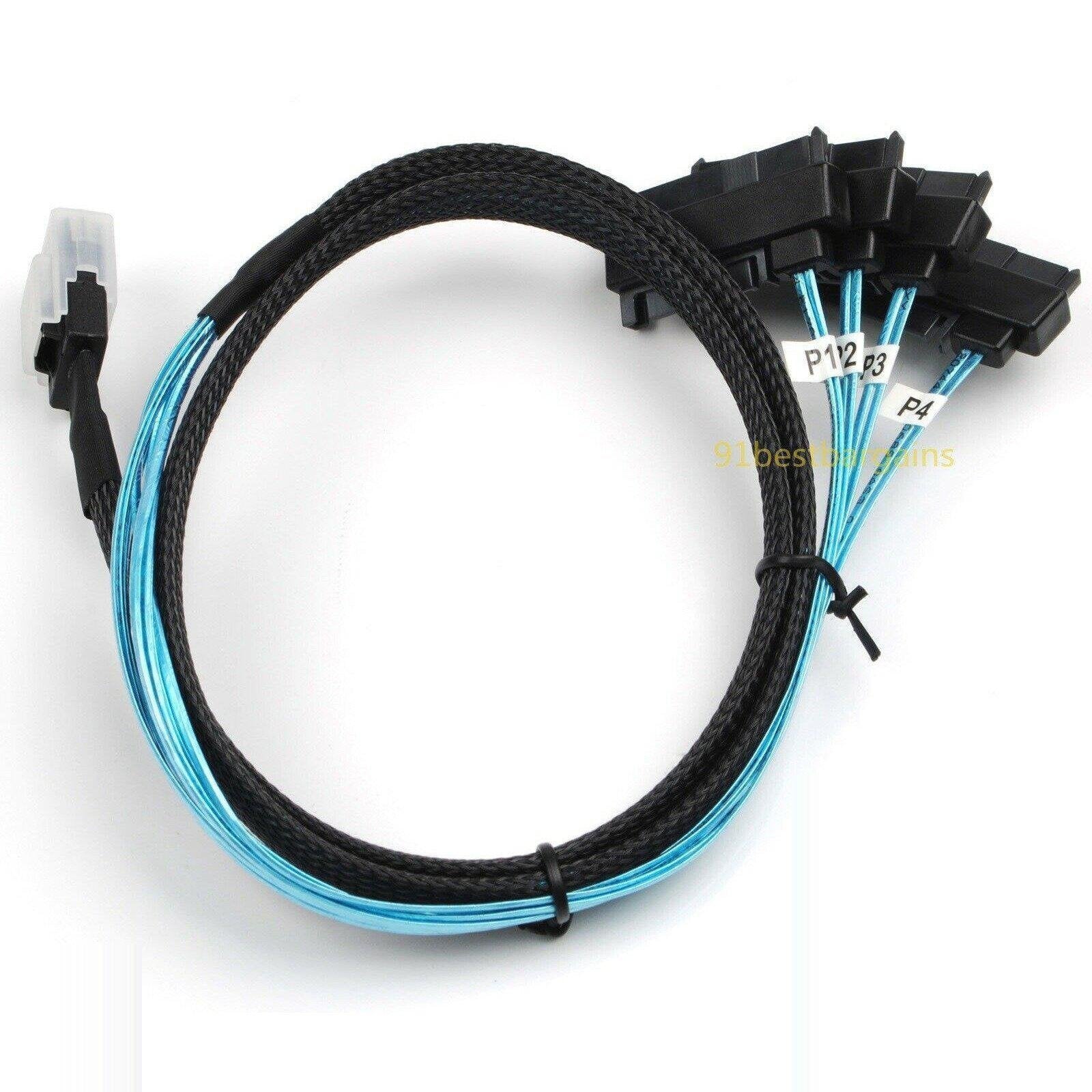 Mini SAS 36P SFF-8087 to 4 SFF-8482 Connectors With SATA Power Cable 1M US SHIP 813501730341