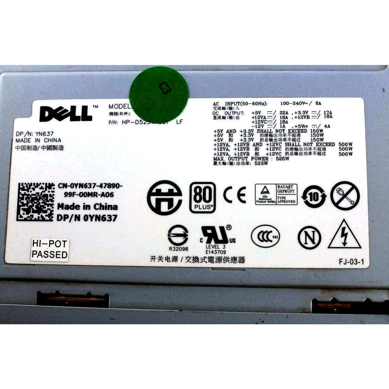 PSU For Dell PowerEdge T410 Servers 525W Power Supply M331J YN637 H525E-00 - AloinfoUSA