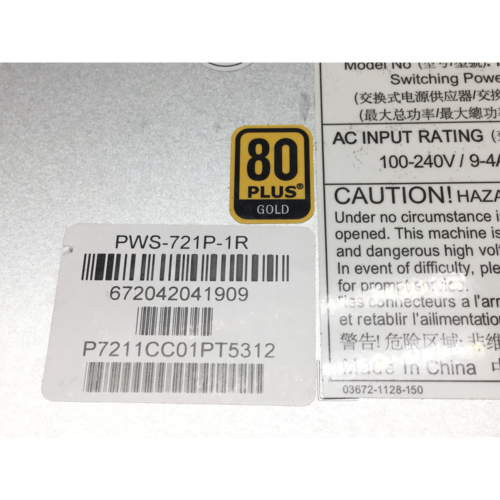 Power SuperMicro PWS-721P-1R 720W Redundant Power Supply PMBus 80Plus Gold 100-240V 4A