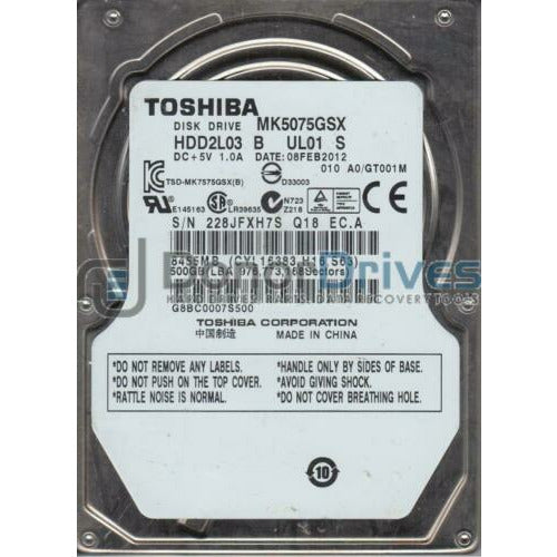 Toshiba MK5075GSX 500GB SATA 2.5" HDD - Side View | Alo Tech Solutions
