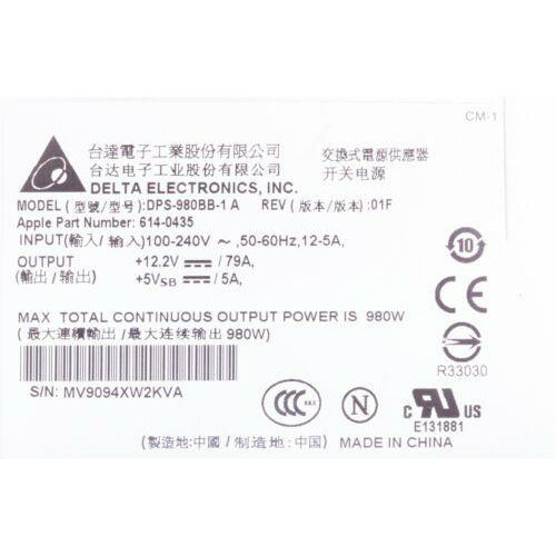 Power Apple Mac Pro 5,1 Power Supply 980 Watt 614-0454 DPS-980BB 614-0436 FS8001
