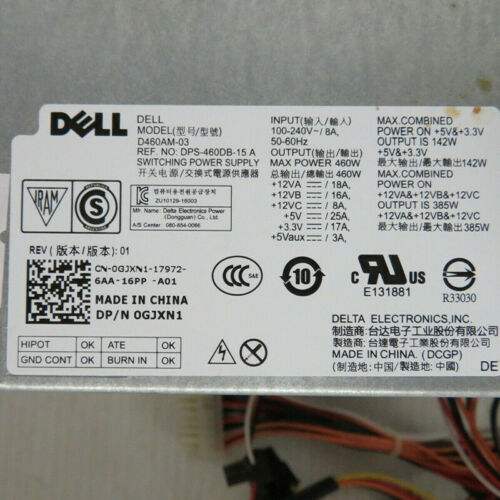 Dell Fuente Dell HU/AC460AD-01 XPS 8300 8500 8700 Desktop Rated 460W Power Supply 0GJXN1