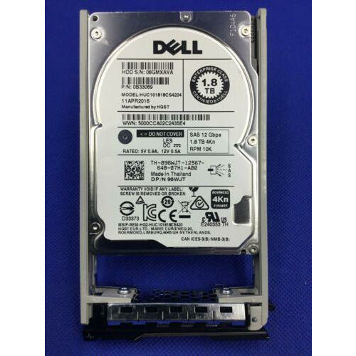 Dell 96WJT Dell 1.8TB 10K SAS 12Gb/s 4Kn 2.5in HDD 096WJT HUC101818CS4204