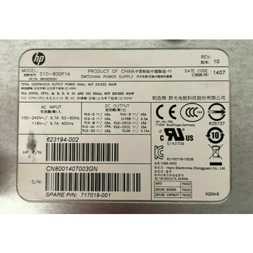 HP Z620 Workstation 800W Power Supply 623194-002 623194-001 fuente