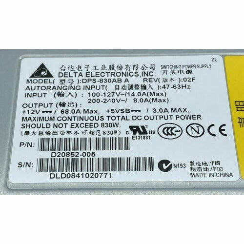 DELTA POWER SUPPLY DPS-830AB A, 830W P/N: D20852-005 fonte
