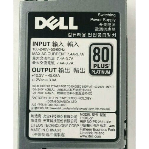 Dell R330 R430 550W EPP 80+ Platinum Power Supply Dell P/N: 0NCNFF