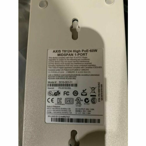 AXIS T8124 POE Ultra 60W Midspan Power Injector 55V, 1.35A Gigabit 5016 fonte