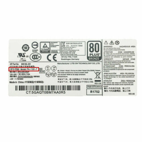 HP DPS-180AB-22 B 80 Plus Bronze 906189-003 ProDesk 400 G4 180W PSU 906189-001 fuente