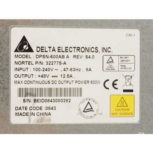 Delta Electronics, INC. DPSN 600AB A 322775-A 48v 12.5A 600W Power Supply Unit