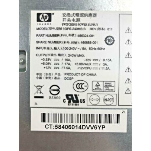 HP Power HP 462435-001 460974-001 DPS-240MB-3 A 240W Desktop Power Supply
