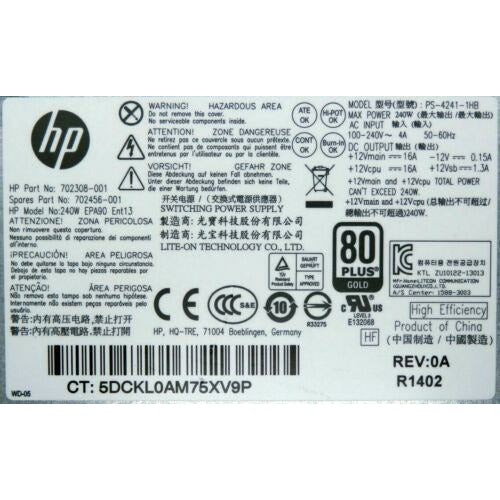 HP Power HP 240W Power Supply for HP ProDesk 600 G1 702456-001 702308-001