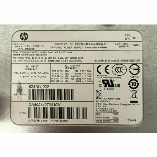 HP Z620 Workstation 800W Power Supply 623194-002 623194-001 fonte