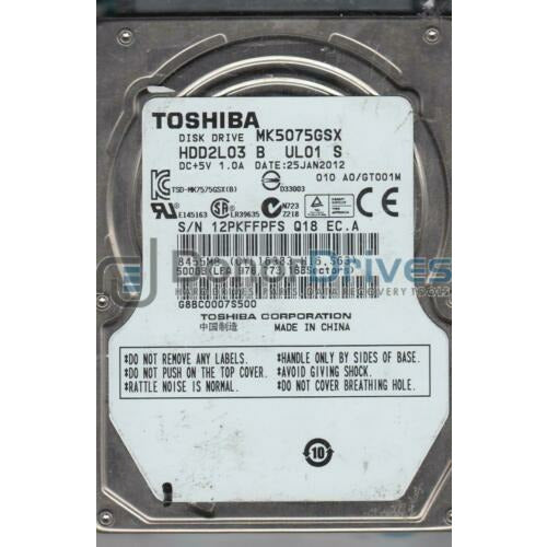 Toshiba MK5075GSX 500GB SATA 2.5" HDD - Rear View | Alo Tech Solutions