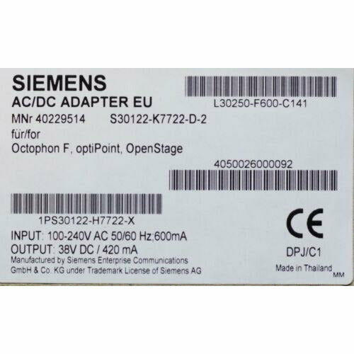 Power Delta TADP - 19AB a Siemens OpenStage S30122-K7722-D-2 S30122-H7726-X Charger show original title