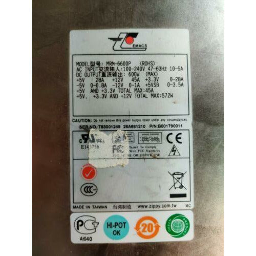 Zippy EMACS MRM-6600P 600W Redundant Power Supply similar to MRM-6650P