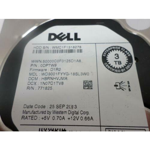 Dell 3TB 6G 7.2K 3.5" SAS DPTW9 HDD Hard Drive WD3001FYYG-18SL3W0, 0DPTW9