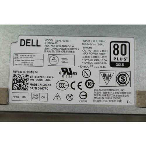 Dell Fuente Dell AIO Inspiron 23 5348 OptiPlex 9030 D185EA-00 185W Power Supply DELL 0467pc dps-185ab-1 a 0jt4d5
