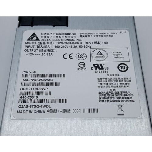 Cisco MA-PWR-250WAC 250W PSU Meraki MS 320/350 - Angle View | Alo Tech Solutions