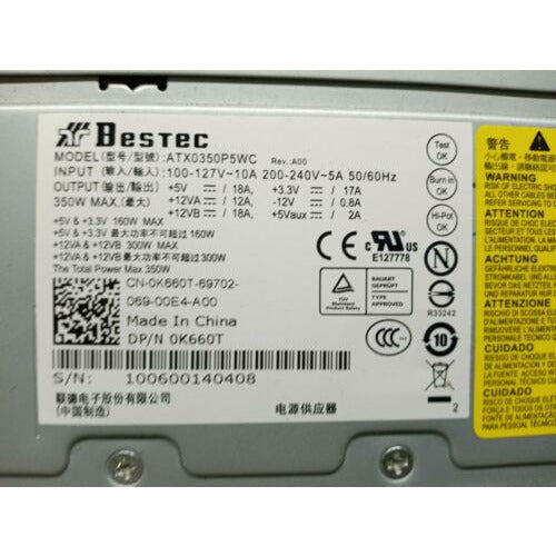 Dell Fuente Dell Precision T1500 ATX0350P5WC Power Supply 0K660T 350 Watt Power Supply
