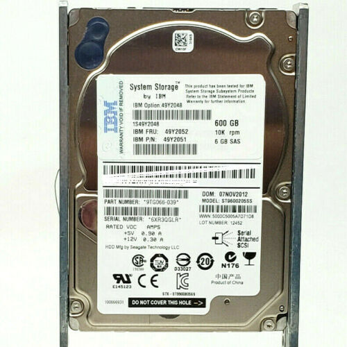 IBM / SEAGATE 600GB 10K RPM SAS 2.5 INCH 9TG066-039 ST9600205SS 49Y2051 disco