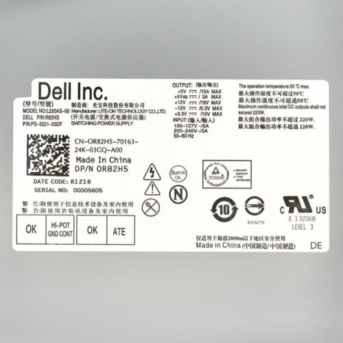 Dell Power Dell Inspiron 3647 660s Vostro 270 270s PSU Power Supply 220W H220NS-00