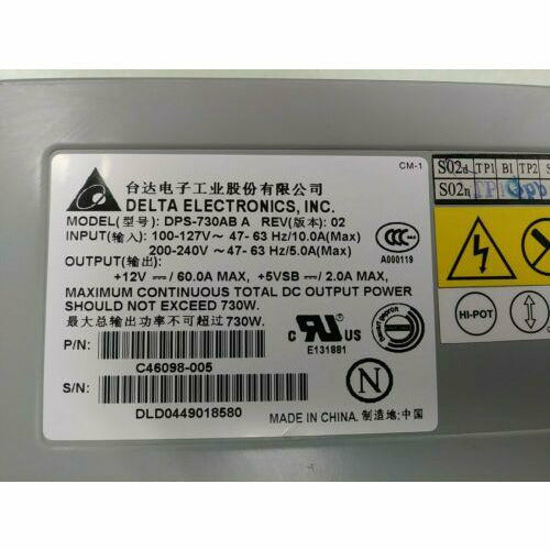 Power DELTA Server Power Supply 730W DPS-730AB A REV 02 C46098-005