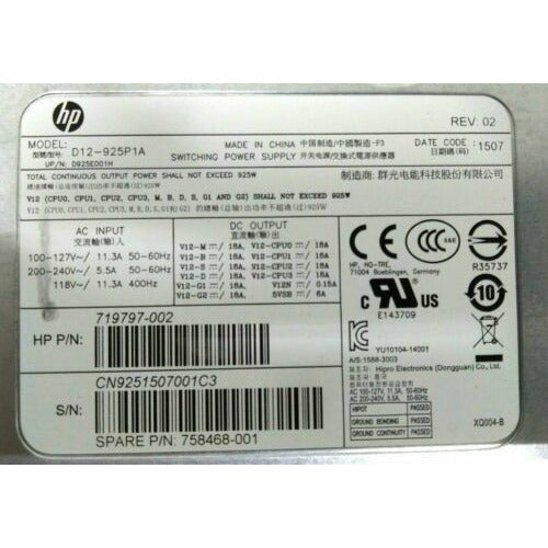 HP D12-925P1A Switching Power Supply 719797-002 925W for Z640 Workstation fonte