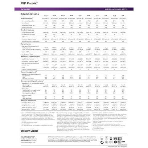 WD Purple WD121PURZ 12TB Surveillance 7200 RPM 3.5" SATA lll Internal 6 Gb/s