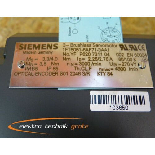 Siemens 1ft6061-6af71-3aa1 Servo Motor-un with 12 months NormalServers-