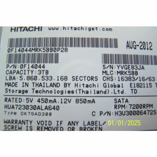 NETAPP X308A-R5 3TB 7.2K 3G LFF 3.5" SATA HARD DRIVE 00V7471 00V7470 W/TRAY