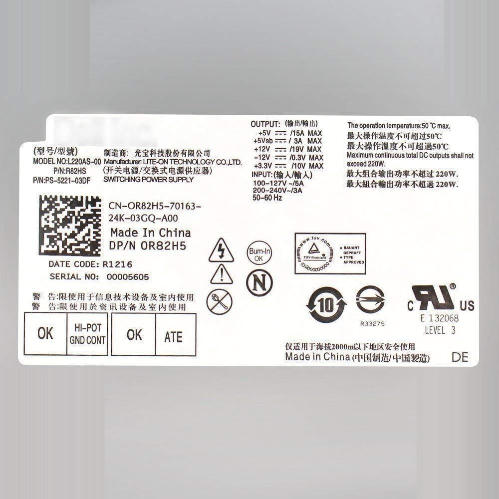 Dell Power S-Union 220W Power Supply Compatible for Dell Inspiron 3647 660s Acer X1420 X3400 eMachines Gateway Series Delta DPS-220UB A Liteon H220AS-00 L220AS-00 L220NS-00 PS-5221-03DF R82HS 650WP FXV31 P3JW1