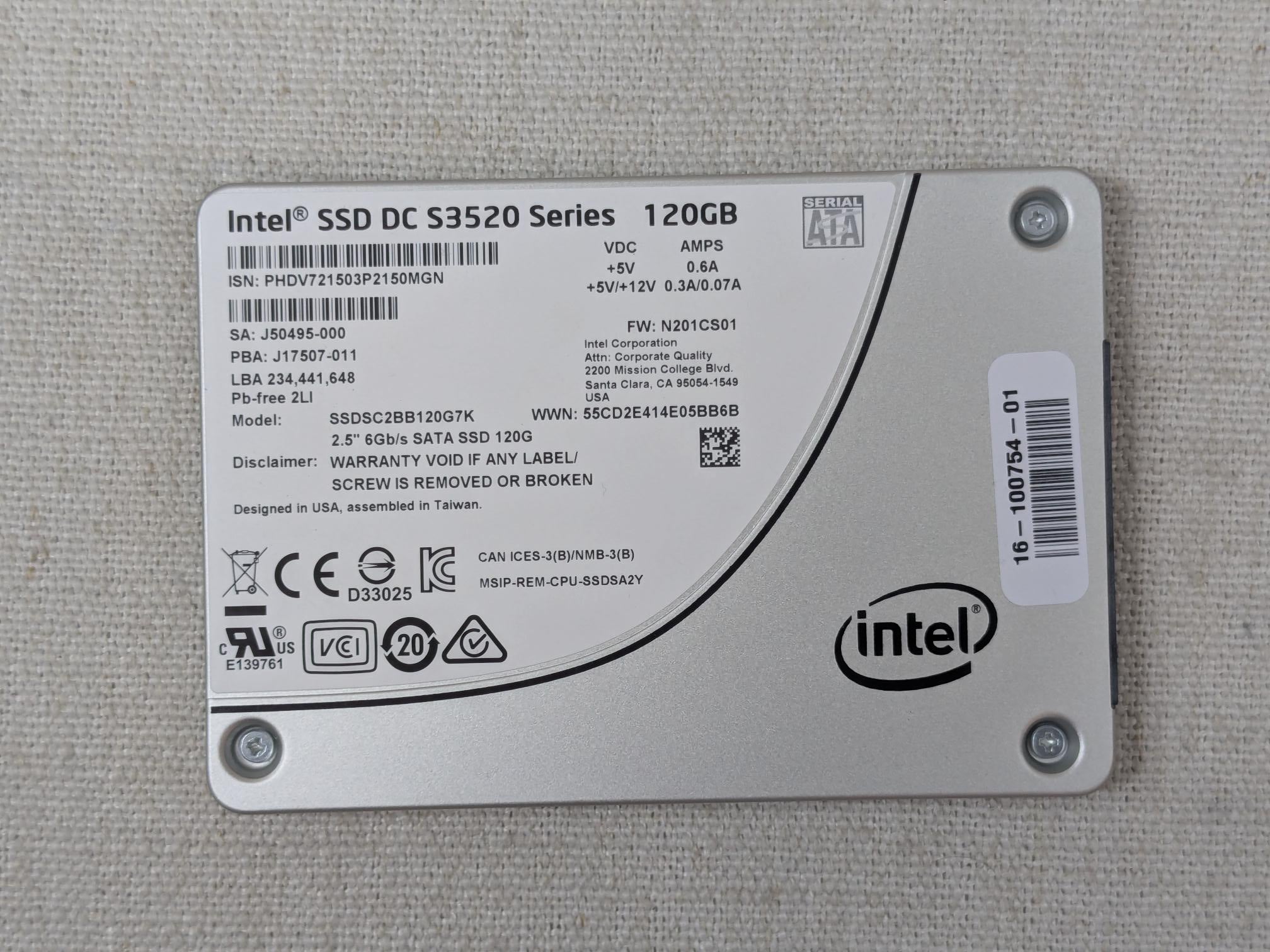 Intel DC S3520 Series SSDSC2BB120G7K Cisco 120GB 6Gb/s 2.5” SATA SSD
