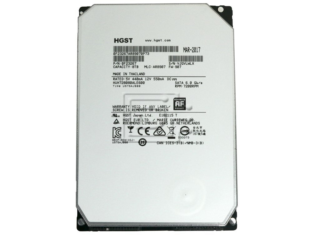 HGST Ultrastar He8 0F23267-HUH728080ALE600 8TB SATA Hard Drive