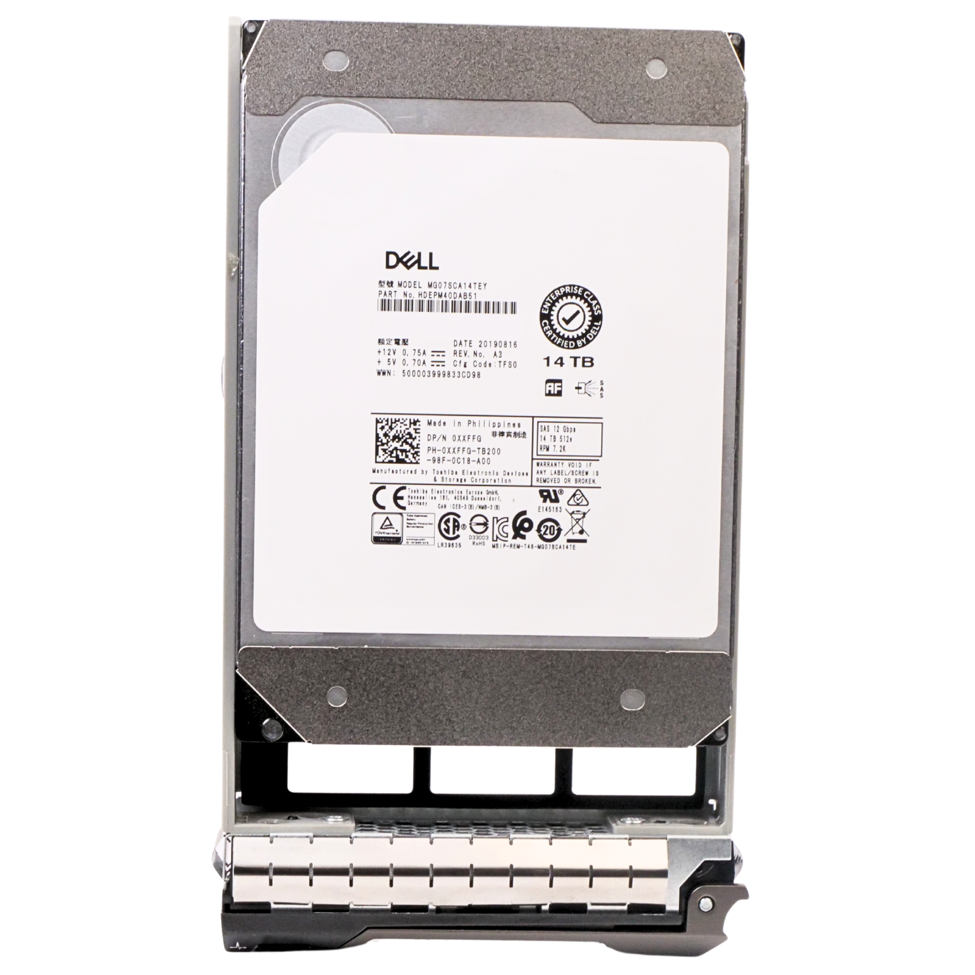 Dell G13 0XXFFG 14TB 7.2K RPM SAS 12Gb/s 512e 256MB 3.5in Recertified HDD