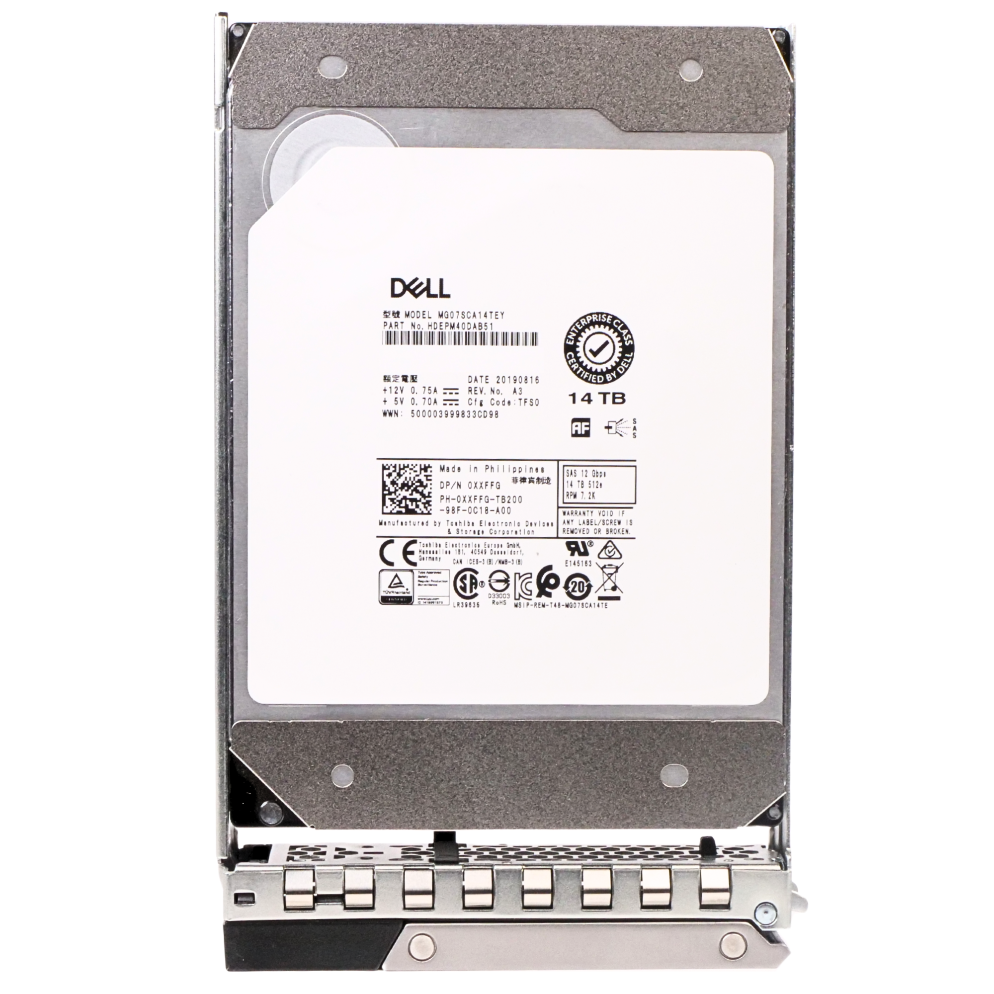 Dell G14 400-BEKS 14TB 7.2K RPM SAS 12Gb/s 512e 256MB 3.5in Refurbished HDD