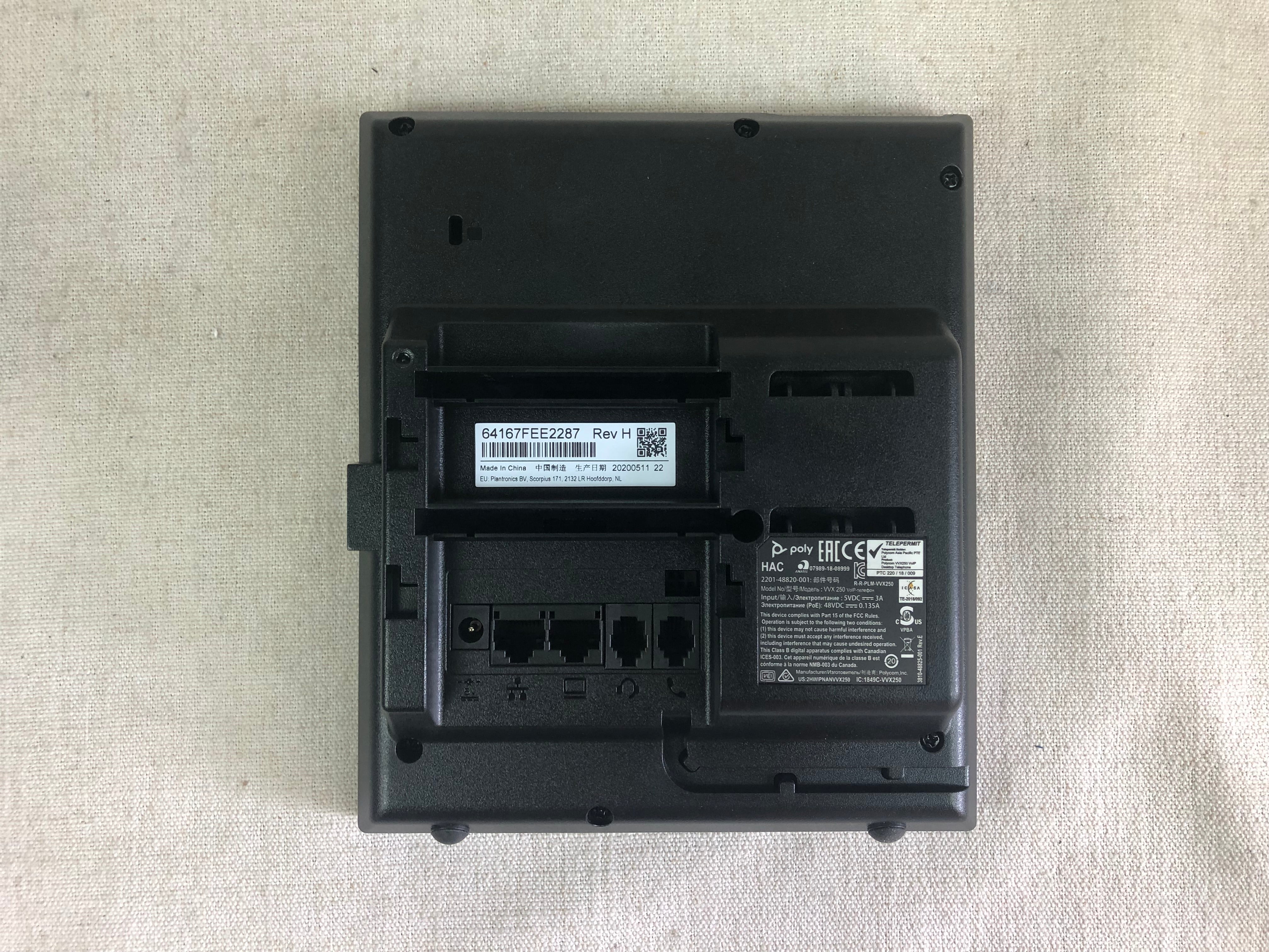 Polycom VVX 250 IP Phone 2201-48820-001 w/ 5V AC Adapter Factory Reset