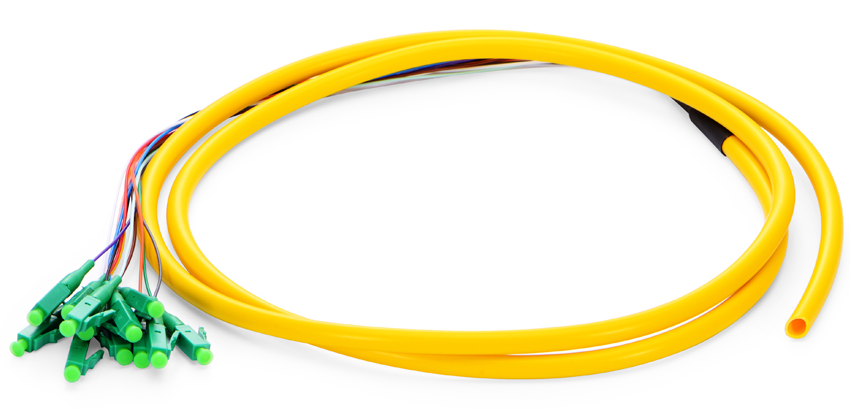 LC UPC or LC APC 12 Fibers OS2 Single Mode Bunch PVC (OFNR) 0.9mm Fiber Optic Pigtail