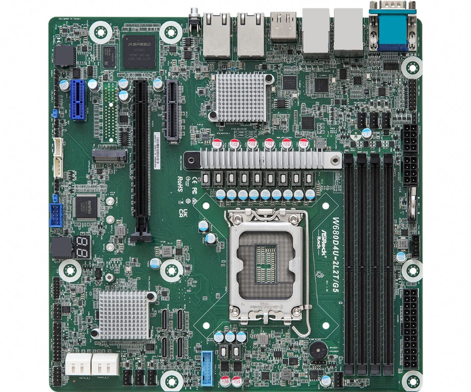 ASRock Rack W680D4U-2L2T/G5, Intel W680, S 1700, DDR5, SATA3, Single M.2, Dual 10GbE, Dual Gigabit LAN, Realtek Mgmt LAN, USB 3.2, MicroATX