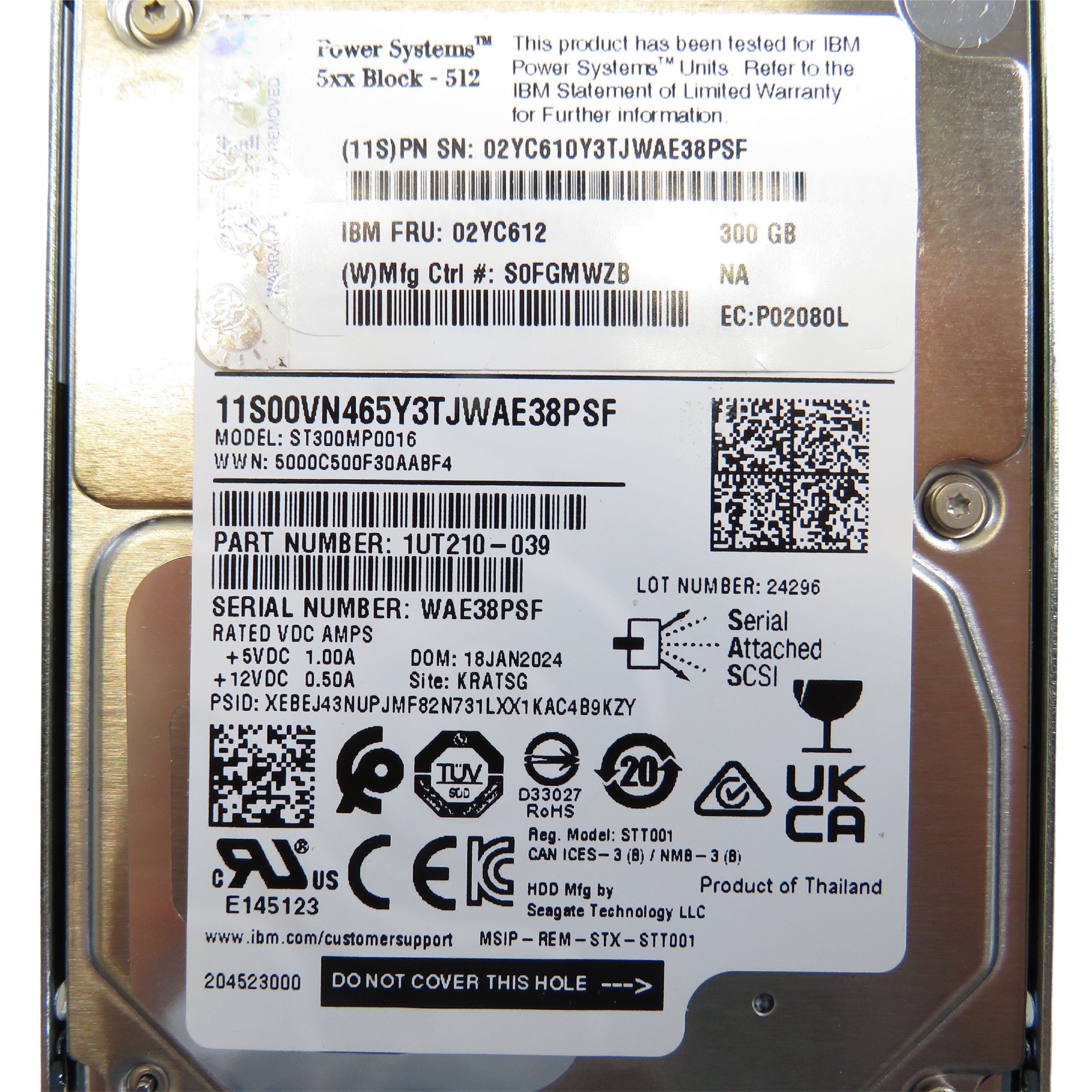IBM 02YC612 300GB 15K RPM 2.5" SAS 12Gbps SFF HDD Hard Drive (Refurbished)