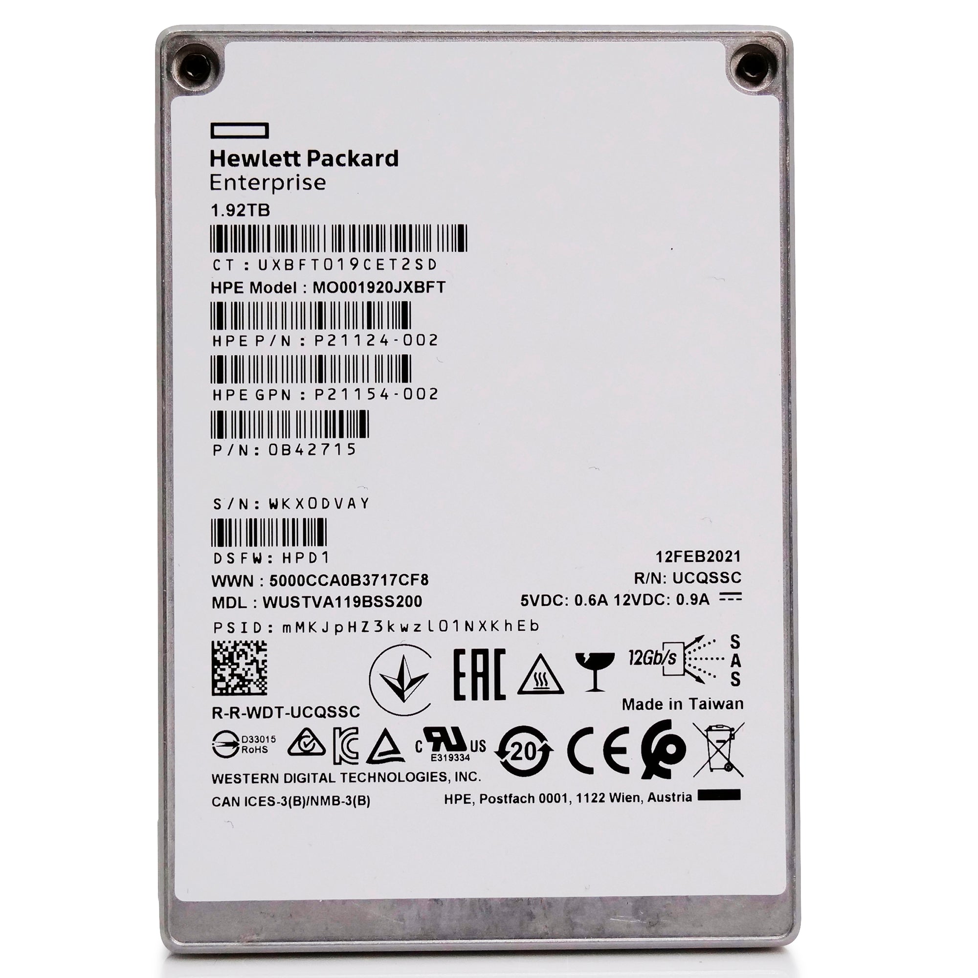 Western Digital/HP Ultrastar DC SS540 WUSTVA119BSS200 1.92TB 1DWPD SAS 12Gb/s 3D TLC 2.5in Solid State Drive