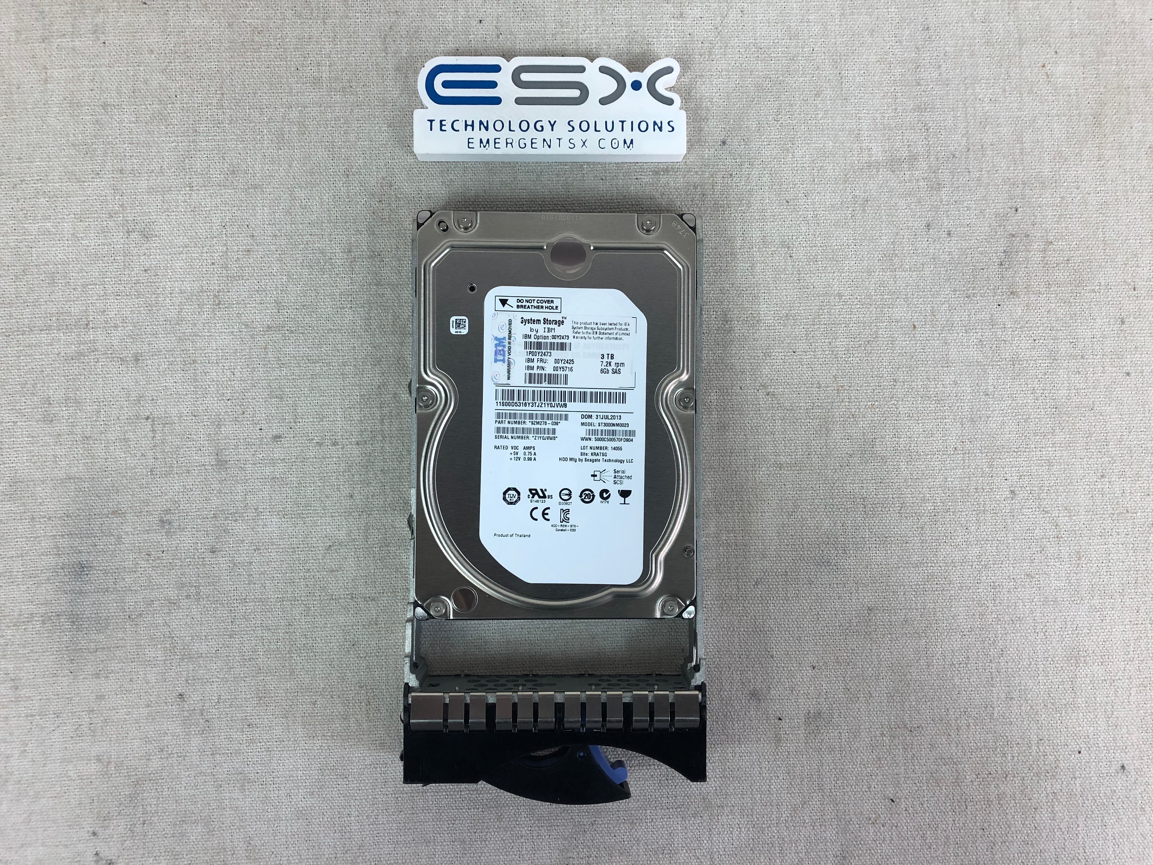 IBM 3TB 7.2K 6Gbps NL 3.5" SAS HDD - PN: 00Y2425