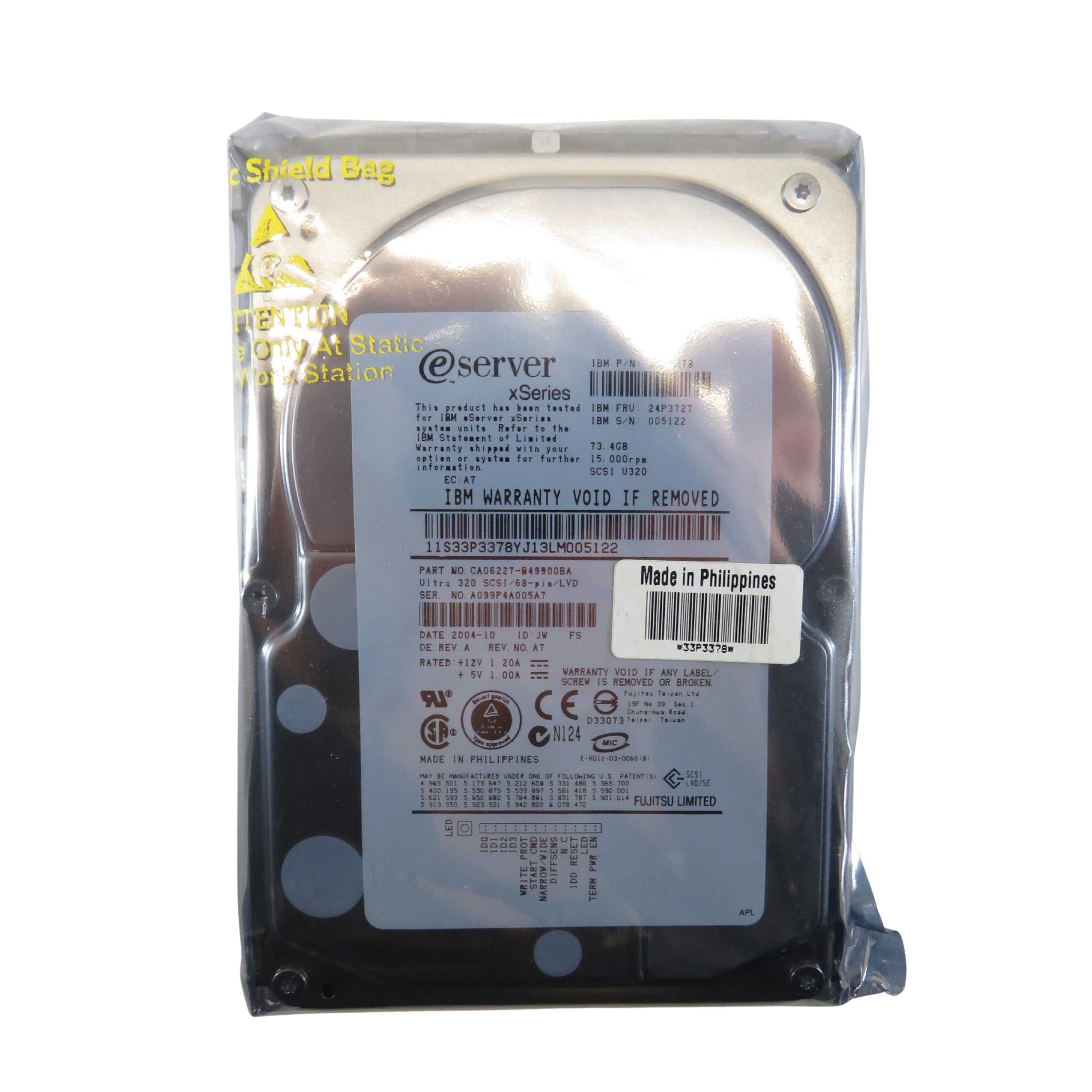 IBM 24P3727 33P3378 73GB 15K RPM 3.5" 68 PIN U320 SCSI HDD Hard Drive (Refurbished)