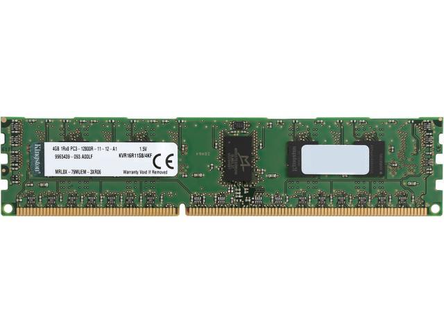 Kingston 4GB PC3-12800 DDR3-1600MHz ECC Registered CL11 240-Pin Single Rank x8 Memory w/TS F - KVR16R11S8/4KF
