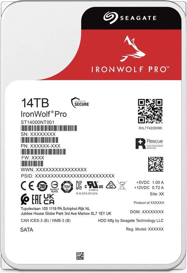 Seagate IronWolf Pro ST14000NT001 14TB 7200 RPM 256MB Cache SATA 6.0Gb/s 3.5" Internal Hard Drive