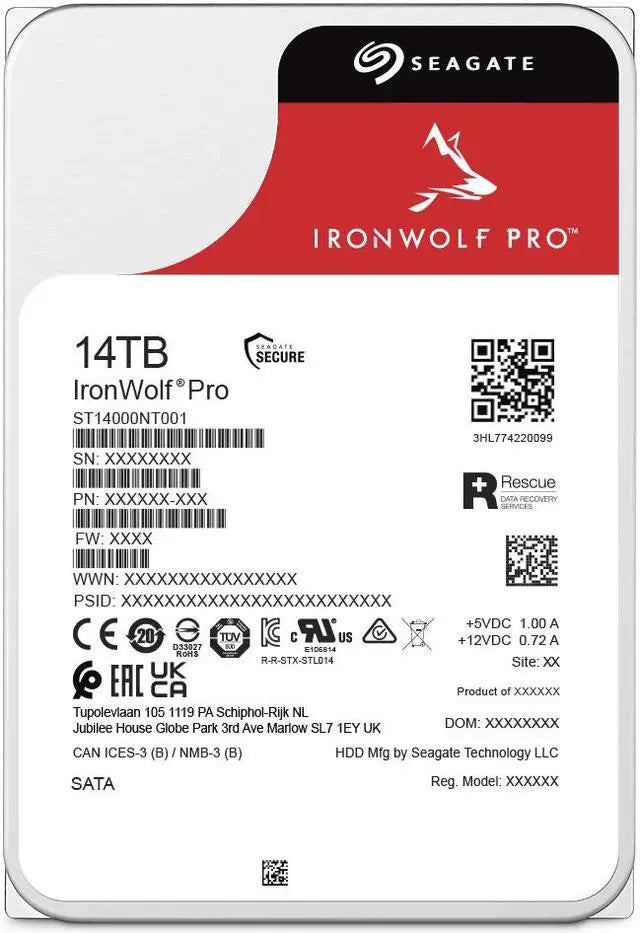 Seagate IronWolf Pro ST14000NT001 14TB 7200 RPM 256MB Cache SATA 6.0Gb/s 3.5" Internal Hard Drive