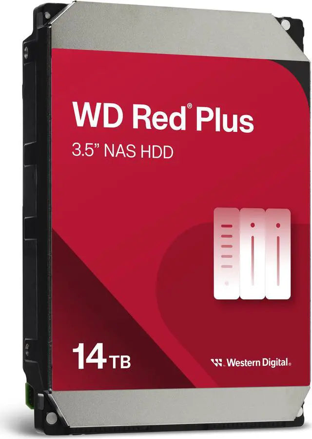 WD Red Plus 14TB NAS Hard Disk Drive - 7200 RPM Class SATA 6Gb/s, CMR, 512MB Cache, 3.5 Inch - WD140EFGX