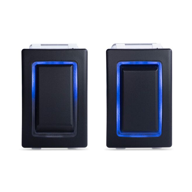 Sierra RK40700B Rocker Switch w/Halo LED Light, ON OFF ON (Dependent), DPDT, Blue