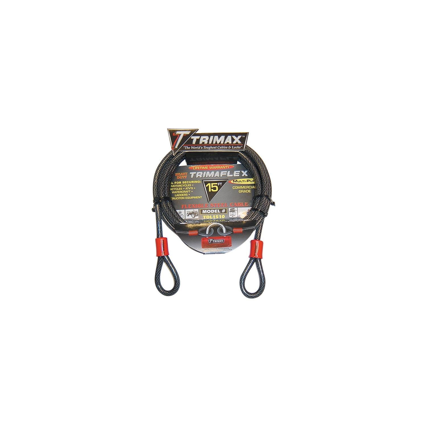 Trimax Locks TDL815 Trimax Dual Loop Quadra Braid Trimaflex Cable, 8' L x 15mm