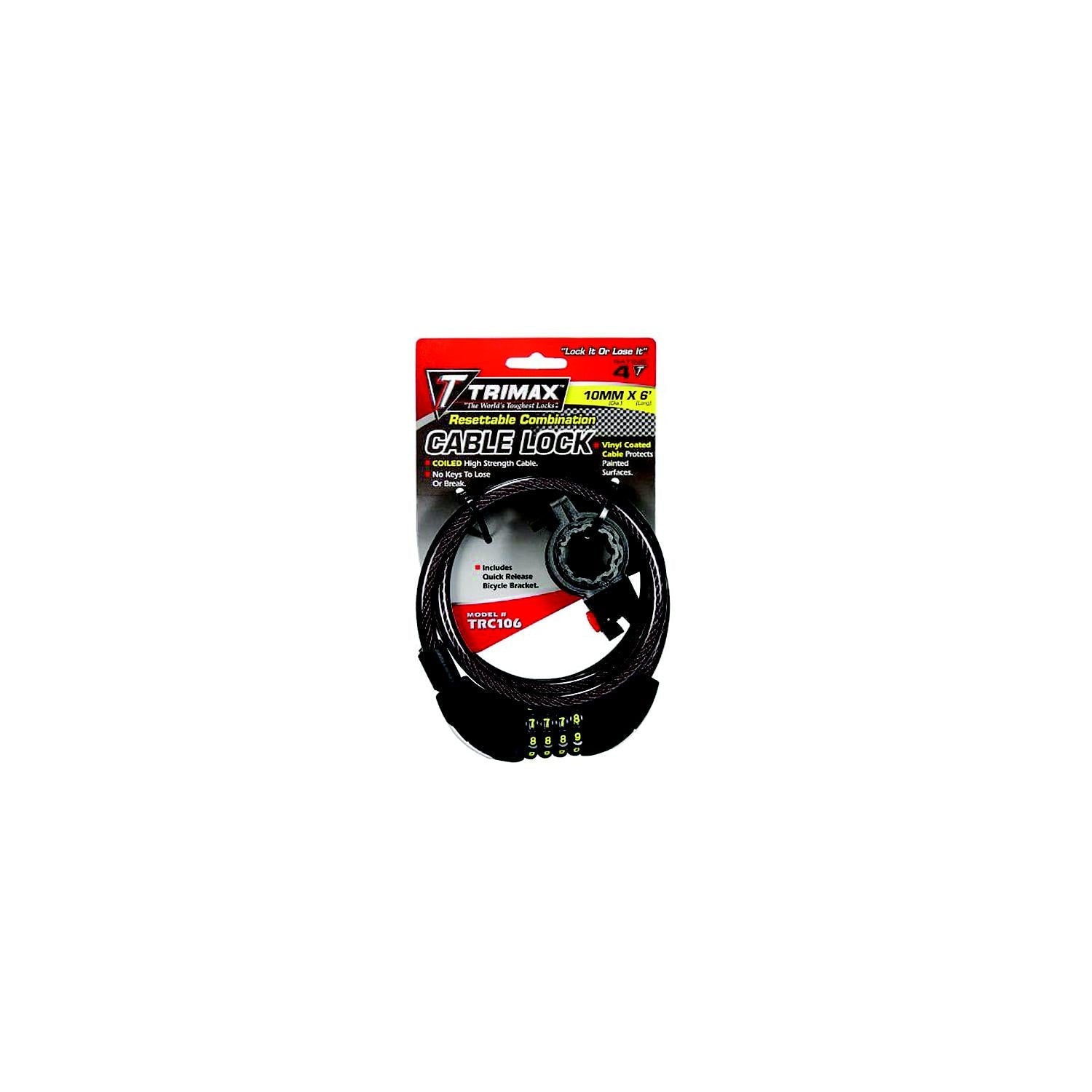 Trimax Locks TRC106 Trimax Quadra-Braid 6' x 10mm Cable Lock w/ Combination &, Quick Release Bracket